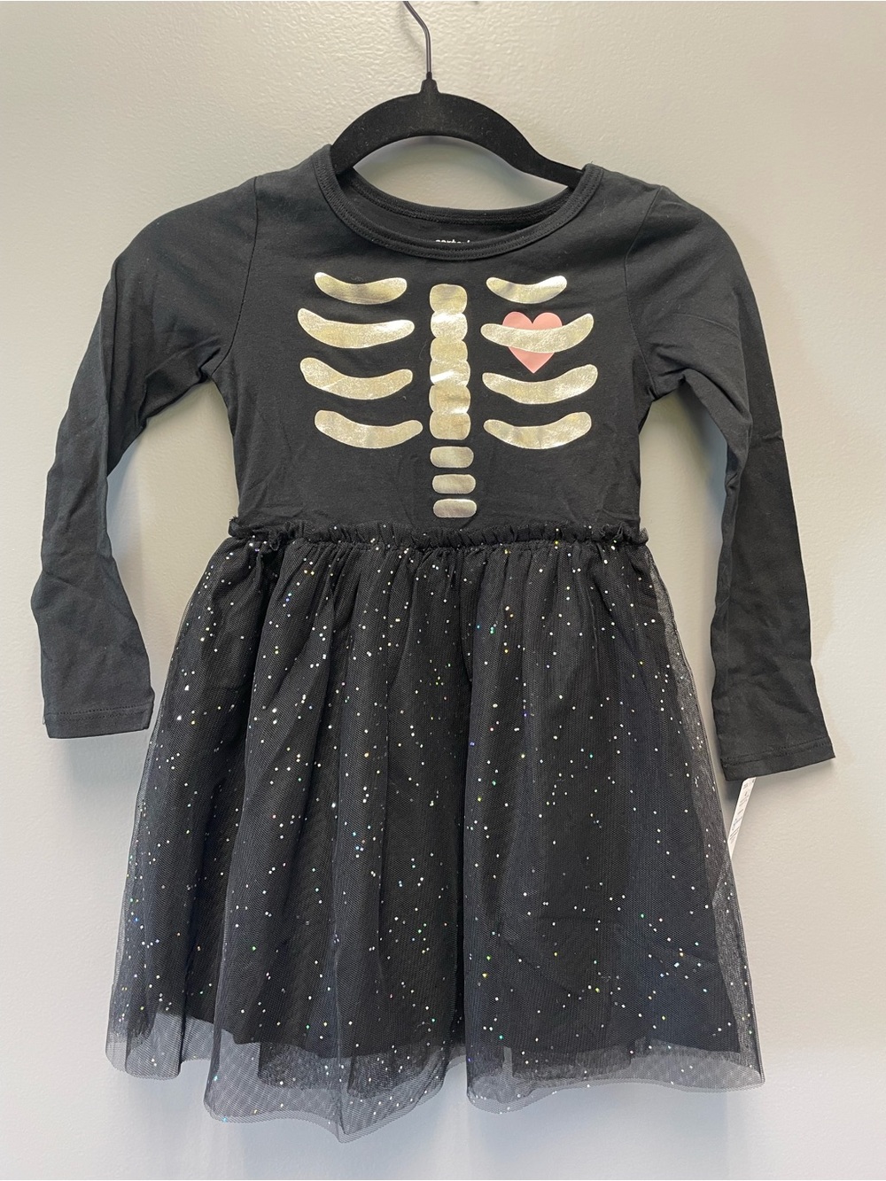 NWT Carter Black Skeleton Tulle Dress with Pink Heart (Size 4T)